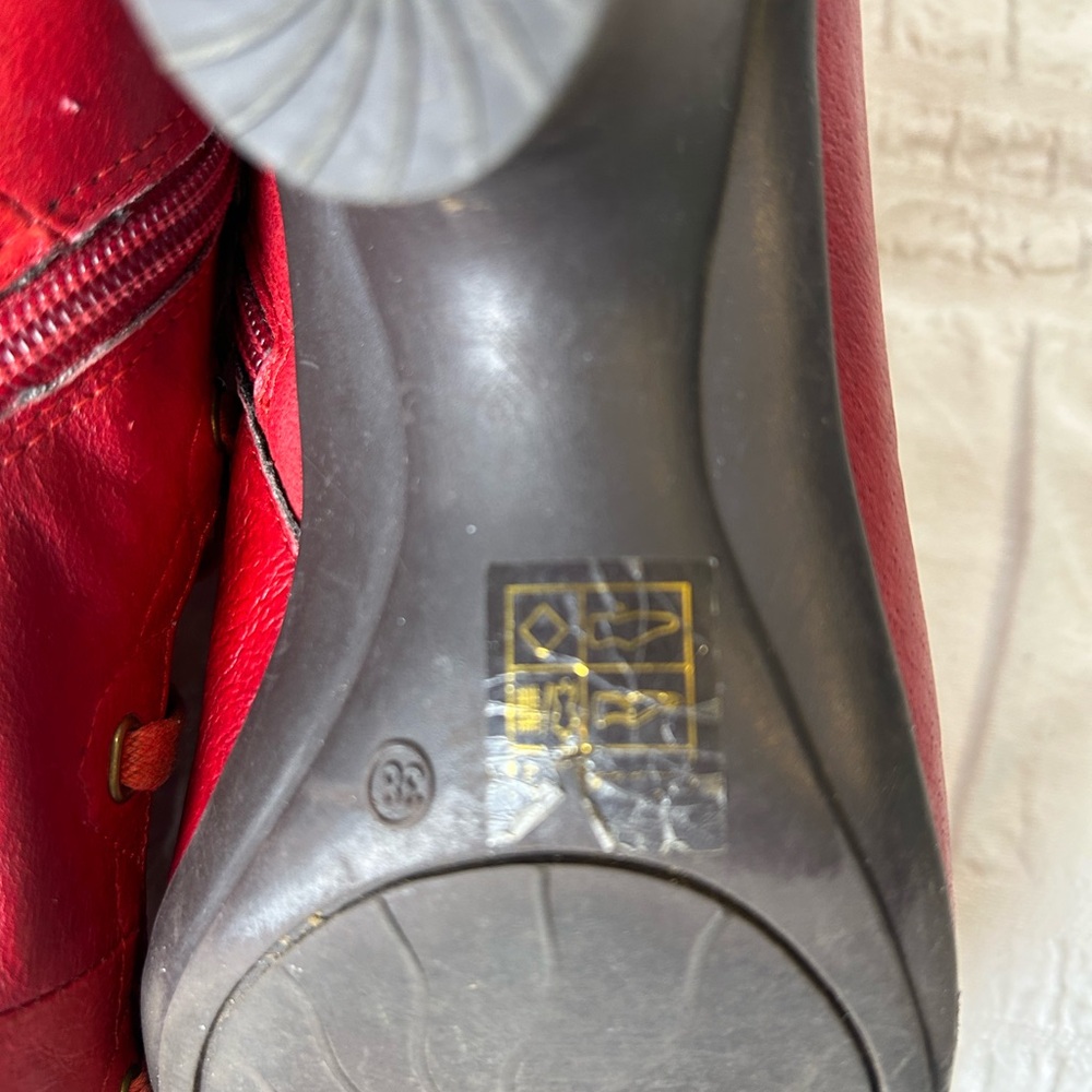 Miz Mooz Red Leather Lace Kitten Heel Boots - Picture 8 of 11